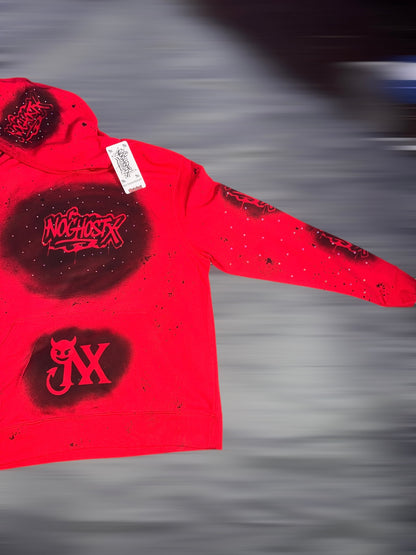 Abrigo NOGHOSTX – Hoodie Rojo con Detalles Urbanos Premium👹