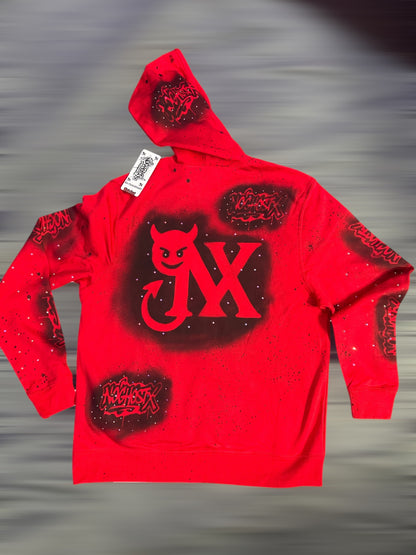 Abrigo NOGHOSTX – Hoodie Rojo con Detalles Urbanos Premium👹